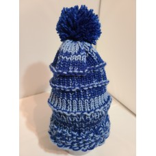 Blue and Light Blue Handmade Knitted Hat with Blue PomPom for Children