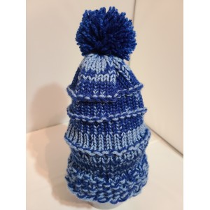 TYD-1204 : Blue and Light Blue Handmade Knitted Hat with Blue PomPom for Children at Heavens Charms