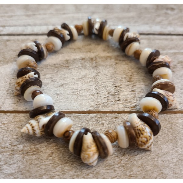 Handmade Sea Shell Bracelet Conch Disc Wood Coconut Husk Beads Stretch Jewelry Handmade Sea Shell Bracelet Conch Disc Wood Coconut Husk Beads Stretch Jewelry