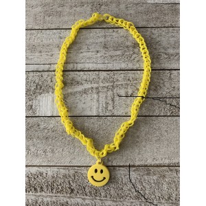 AJD-1018 : Yellow Rainbow Loom Necklace With Smile Charm at Heavens Charms