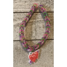 Green, Purple and Pink Rainbow Loom Fishtail Bracelet With Heart Charm