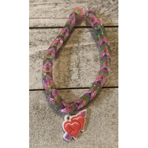 AJD-1020 : Green, Purple and Pink Rainbow Loom Fishtail Bracelet With Heart Charm at Heavens Charms