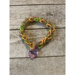 Green, Purple and Orange Rainbow Loom French Braid Bracelet With Heart Charm