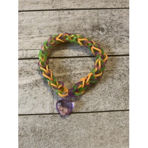 AJD-1021 : Green, Purple and Orange Rainbow Loom French Braid Bracelet With Heart Charm at Heavens Charms