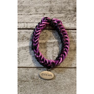 AJD-1022 : Black, Purple and Pink Rainbow Loom French Braid Bracelet With dream Charm at Heavens Charms