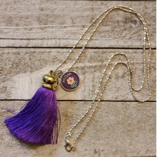 Mom Charm Necklace with Purple Tassel