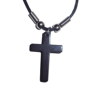 RTD-1112 : Hematite Stone Cross Pendant Necklace at Heavens Charms