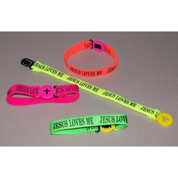 Jesus Loves Me Neon Nylon Bracelets Christian Cross Buckle VBS Sunday School