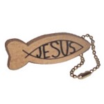 Jesus Wood Fish Symbol Ichthys Christian Key Chain