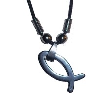 Hematite Christian Fish Symbol Ichthys Necklace