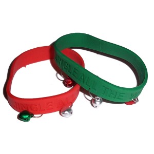 RTD-2171 : Christmas Jingle Bells Red and Green Rubber Friendship Bracelets at Heavens Charms
