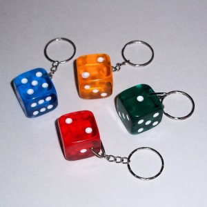 RTD-2379 : Big Colorful Plastic Dice with Metal Key Chain at Heavens Charms