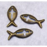 Fish Symbol Ichthys Metal Charm Antique Brass Finish