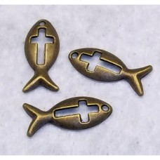 25-Pack Fish Symbol Ichthys Metal Charms Antique Brass Finish