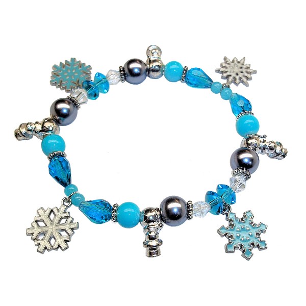 Snowman Christmas Snowflake Glass Crystal Beaded Bracelet