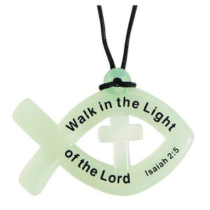 RTD-3325 : Glow-in-the-Dark Fish Symbol Necklace w/ Bible Verse at Heavens Charms