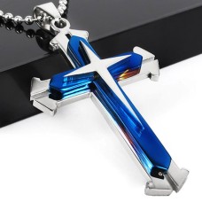 Stainless Steel Blue Cross Pendant Necklace