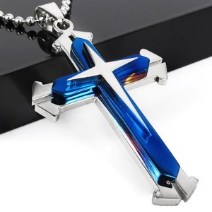 RTD-3622 : Stainless Steel Blue Cross Pendant Necklace at Heavens Charms