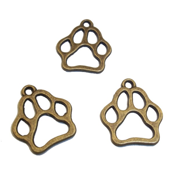 15-Pack Animal Paw Print Metal Charms Antique Brass Finish 15-Pack Animal Paw Print Metal Charms Antique Brass Finish