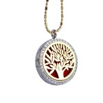 Tree of Life Aromatherapy Diffuser Necklace Gold on Silver with Rhinestones Tree of Life Aromatherapy Diffuser Necklace Gold on Silver with Rhinestones