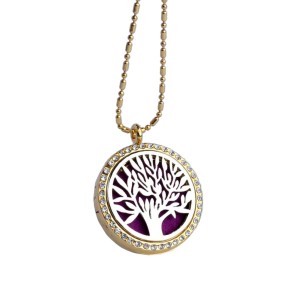RTD-3653 : Tree of Life Aromatherapy Diffuser Necklace Silver on Gold Locket at Heaven's Charms RTD-3653 : Tree of Life Aromatherapy Diffuser Necklace Silver on Gold Locket at Heaven's Charms