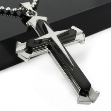 Stainless Steel Black Cross Pendant Necklace
