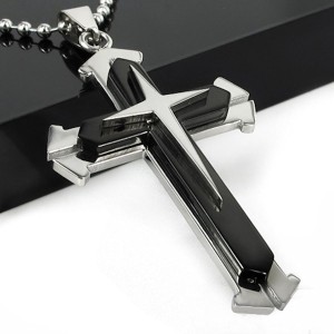 RTD-3672 : Stainless Steel Black Cross Pendant Necklace at Heavens Charms