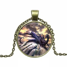 Purple Dragon On Mountain Pendant Necklace