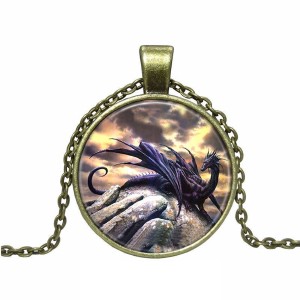 RTD-3677 : Purple Dragon On Mountain Pendant Necklace at Heavens Charms