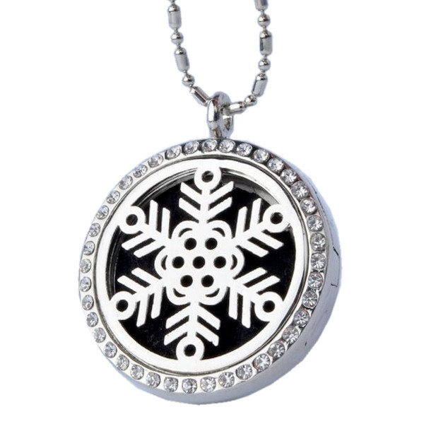 Silver Snowflake Aromatherapy Locket Necklace Essential Oil Diffuser with Chain Silver Snowflake Aromatherapy Locket Necklace Essential Oil Diffuser with Chain