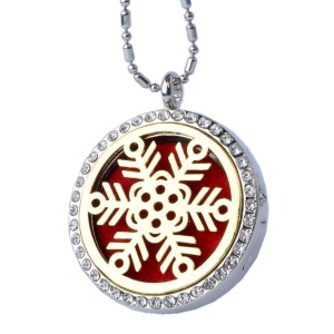 RTD-3778 : Aromatherapy Essential Oils Silver w/Gold Snowflake Rhinestones Locket Necklace at Heavens Charms
