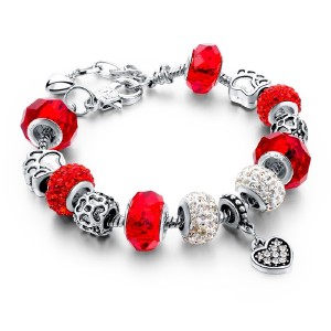 RTD-3849 : Red Crystal Charm Bracelet with Paw Print Charms at Heavens Charms