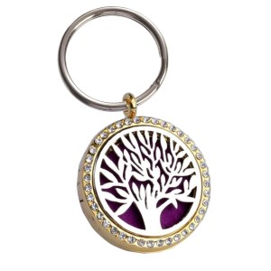 RTD-3884 : Essential Oils Aromatherapy Locket Keyring Key Chain Silver Tree Golden Frame at Heavens Charms