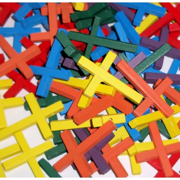 Assorted Colorful Wood Crosses w/ Hole for Cord Assorted Colorful Wood Crosses w/ Hole for Cord