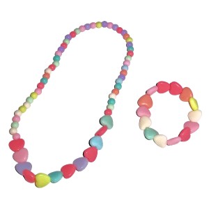 RTD-3909 : Candy-Colored Heart Bead Necklace and Bracelet Set at Heavens Charms