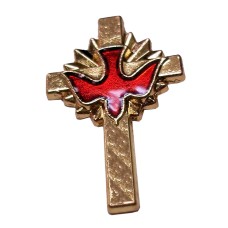 Golden Cross Red Dove Pin