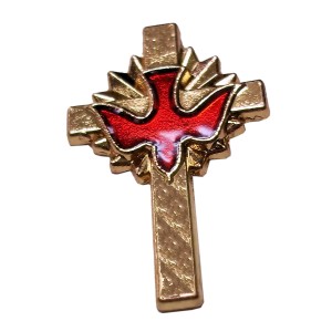 RTD-3979 : Golden Cross Red Dove Pin at Heavens Charms