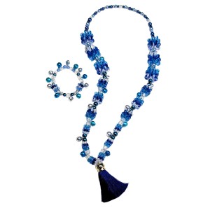 RTD-4002 : Blue Blustery Winter Snowflake Tassel Necklace and Bracelet Set at Heavens Charms