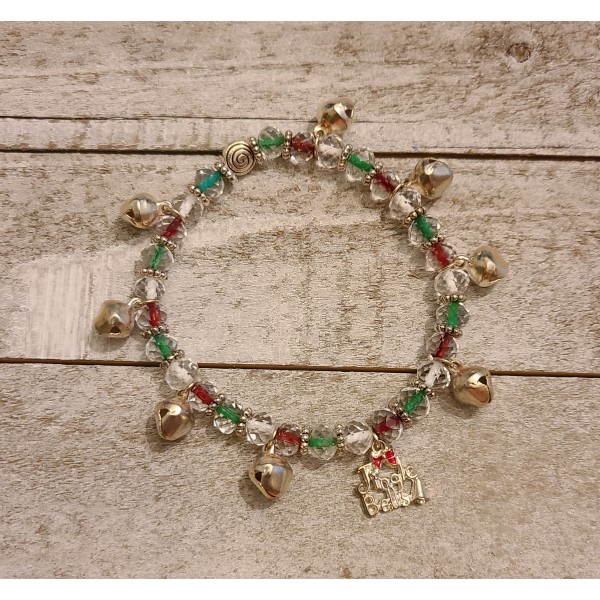 Silver Bells Bracelet w/ Festive Christmas Colors and Jingle Bell Charm Silver Bells Bracelet w/ Festive Christmas Colors and Jingle Bell Charm