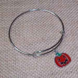 RTD-4017 : Halloween Pumpkin Jack-O-Lantern Expandable Bangle Bracelet at Heavens Charms
