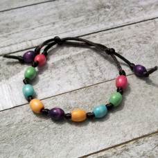 Wood Bead Satin Knotted Fall Corded Bracelet
