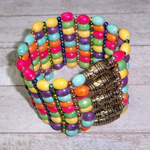 RTD-4033 : Wood Beaded Cuff Bracelet at Heavens Charms