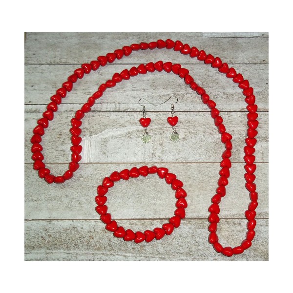 Heart Beaded Jewelry Set Necklace, Earrings and Bracelet