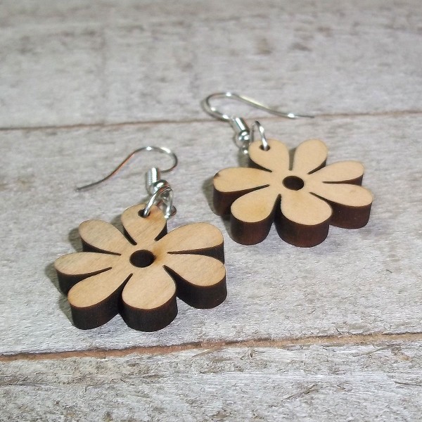 Wooden Flower Bead Dangle Earrings Set Wooden Flower Bead Dangle Earrings Set