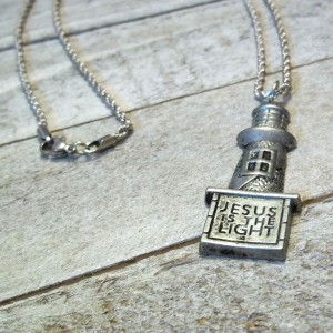 RTD-4054 : Jesus is the Light Lighthouse Charm Necklace at Heavens Charms