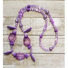 Handmade 26 Inch Purple Crystal and Glass Beaded Stretch Necklace