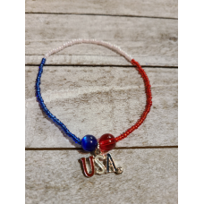 Red, White and Blue Tiny Seed Bead USA Bracelet