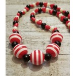 Handmade 28 Inch Red, White, Black Beaded Stretch Necklace