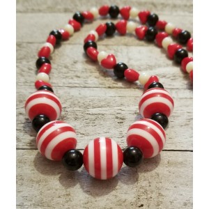 TYD-1131 : Handmade 28 Inch Red, White, Black Beaded Stretch Necklace at Heavens Charms