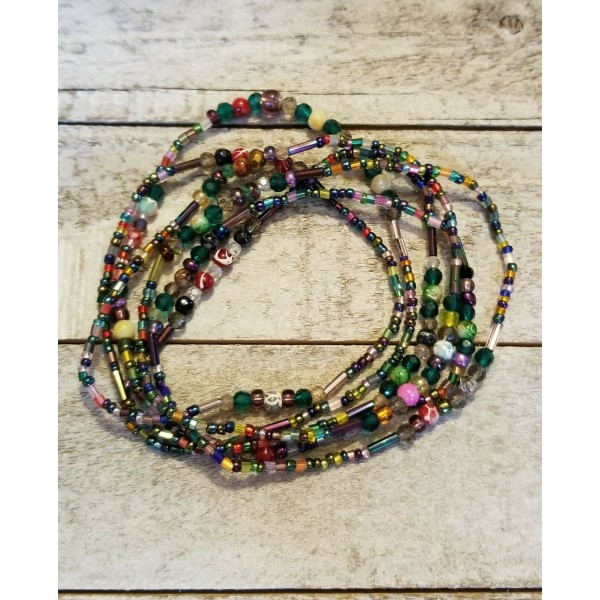 Multi Color Glass Seed Bead Wrap Bracelet Long Handmade Beaded Necklace 26 Inch